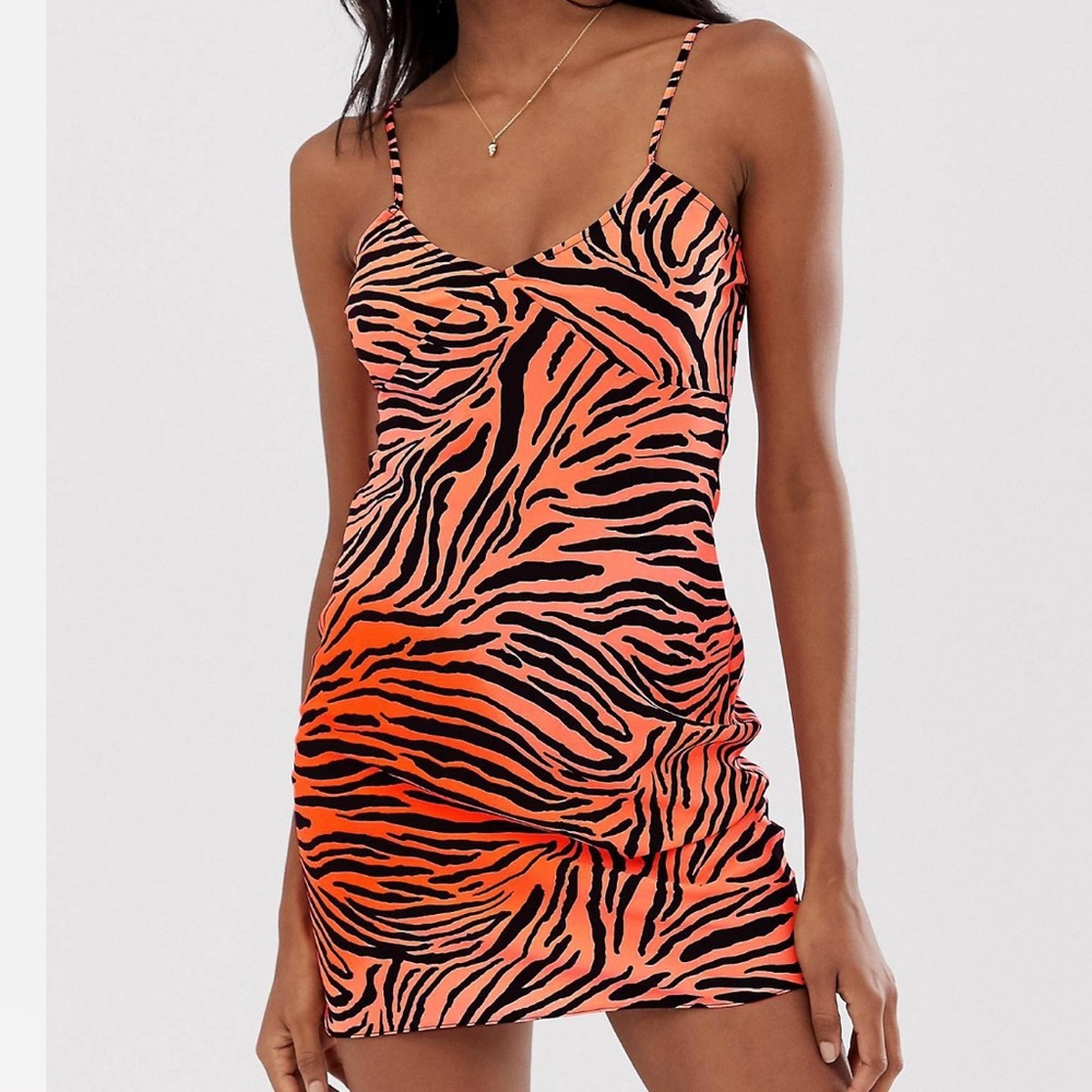 New ASOS DESIGN animal slip dress orange size US 4 - Picture 3 of 3